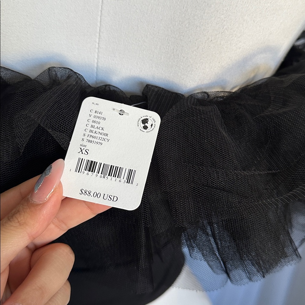 Free People Black Ruffled Off-Shoulder Tulle Bodysuit - Picture 6 of 8